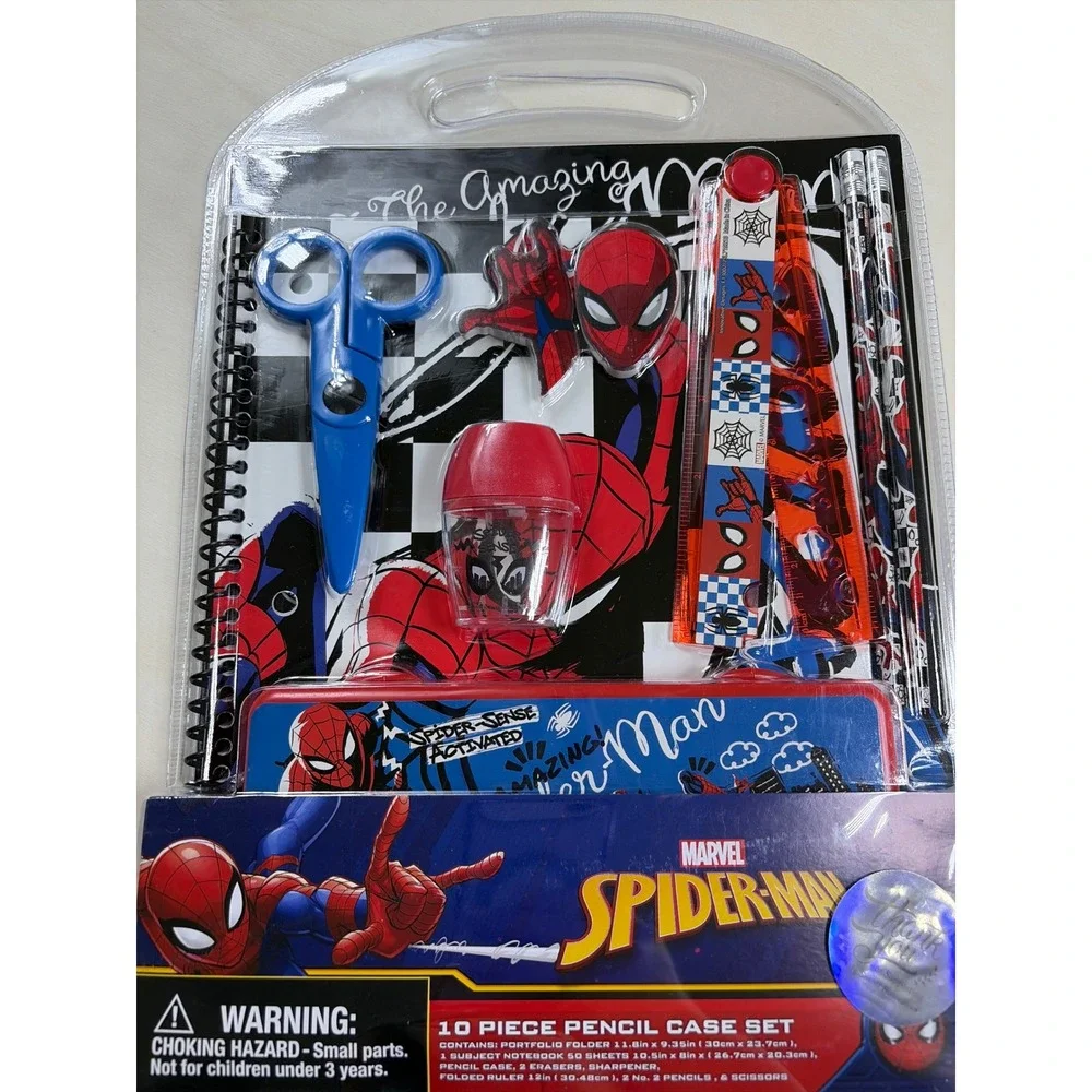 Marvel Spider-Man 10 Piece Pencil Case Stationery Set Notebook Folder Ruler New